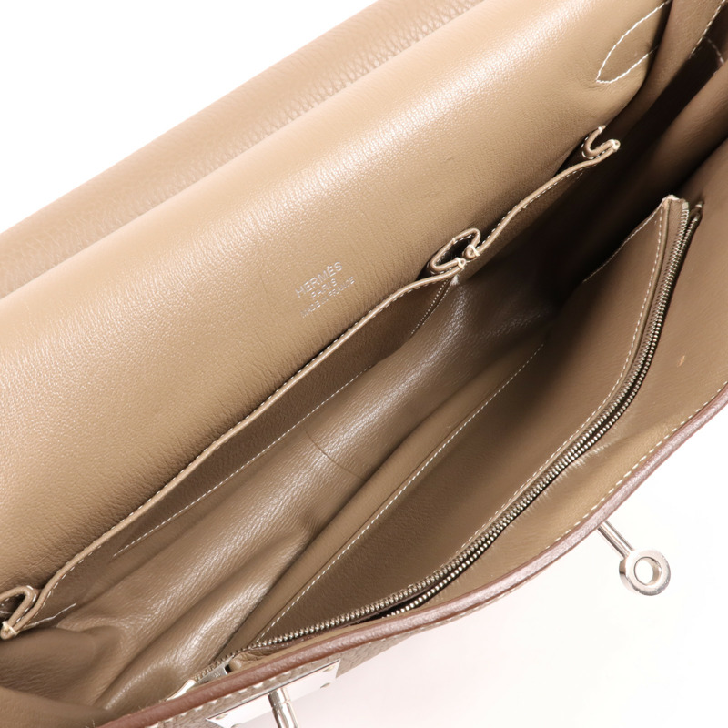 HERMES Clemence皮革Jypsiere 37銀扣肩背袋Etoupe-10