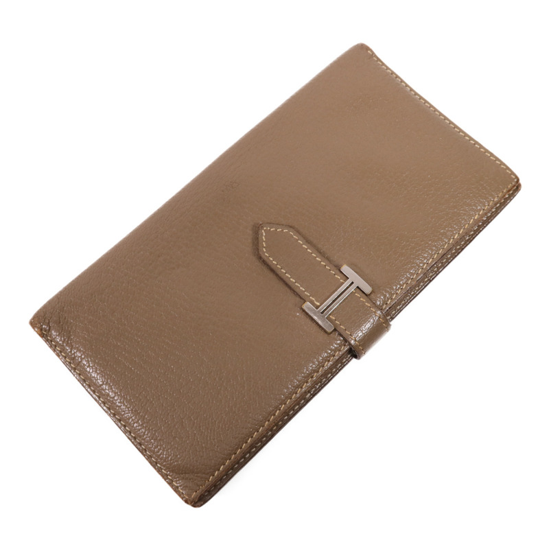 HERMES Chevre皮革Bearn Wallet金扣長錢包Etoupe-2