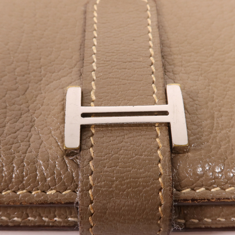 HERMES Chevre皮革Bearn Wallet金扣長錢包Etoupe-7