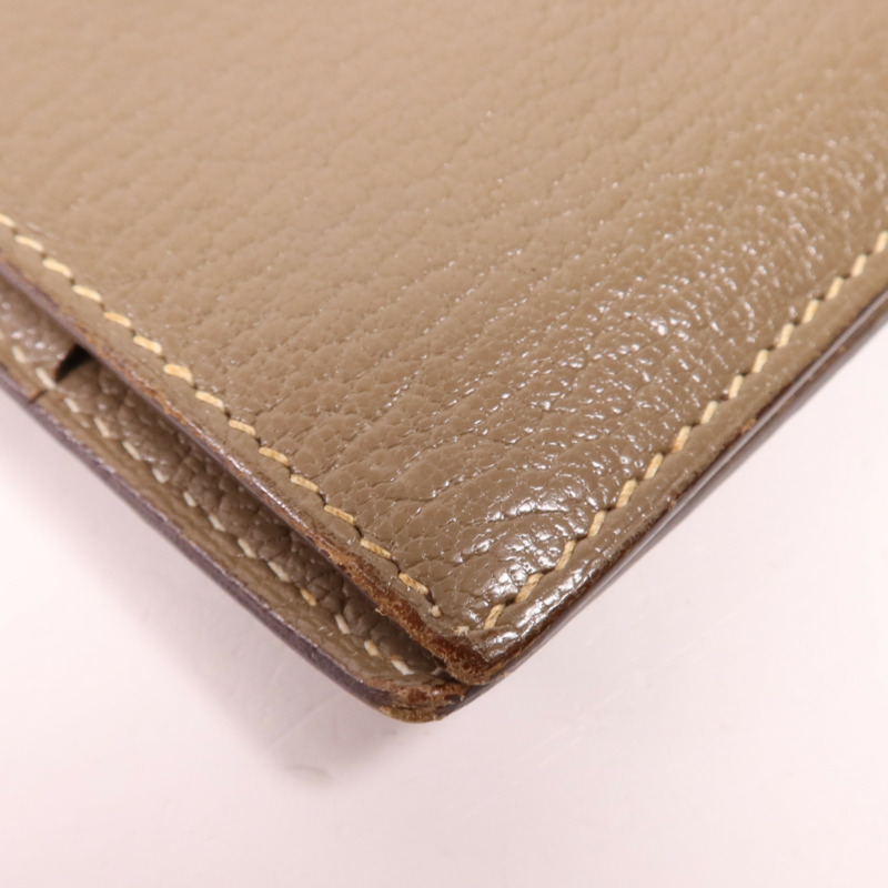 HERMES Chevre皮革Bearn Wallet金扣長錢包Etoupe-8