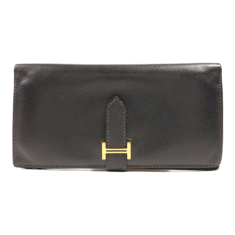 HERMES Epsom皮革Bearn Wallet金扣長錢包Noir
