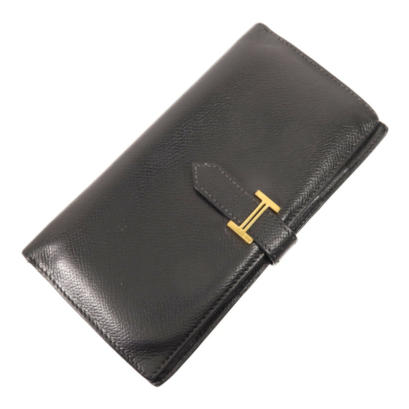 HERMES Epsom皮革Bearn Wallet金扣長錢包Noir-2