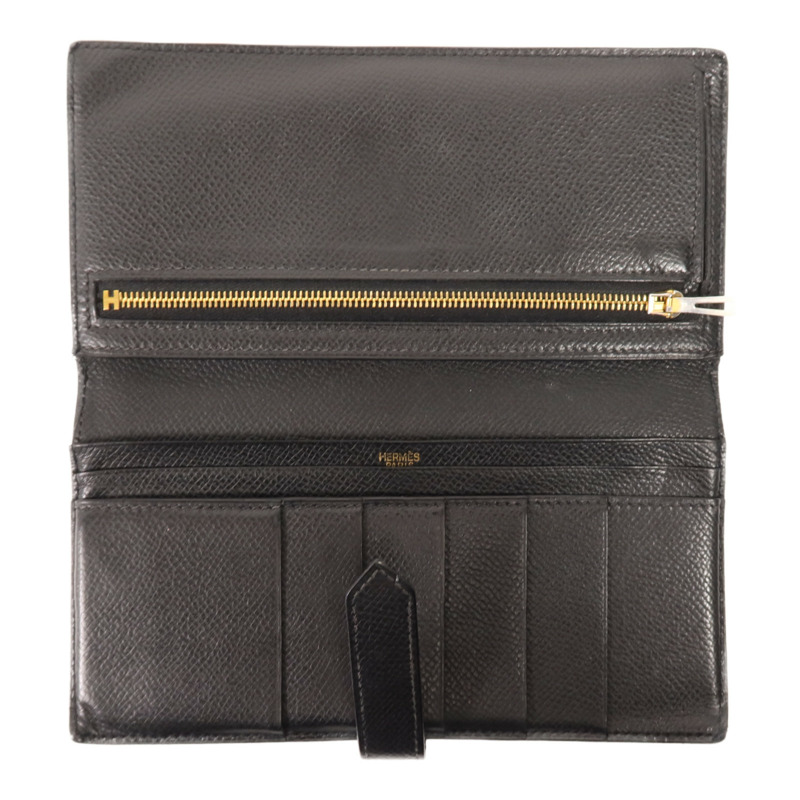 HERMES Epsom皮革Bearn Wallet金扣長錢包Noir-4
