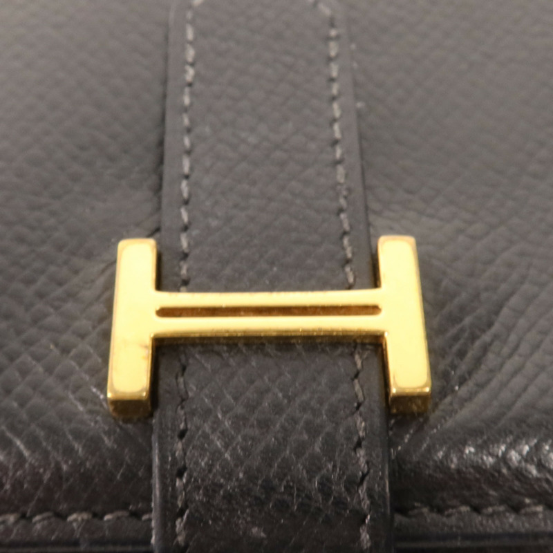 HERMES Epsom皮革Bearn Wallet金扣長錢包Noir-7