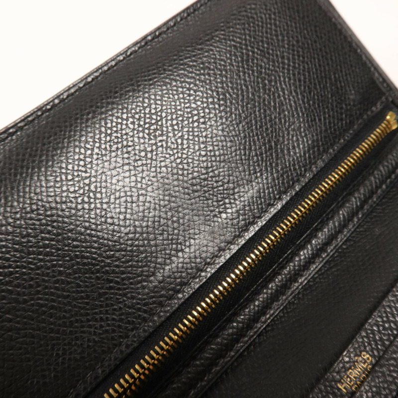 HERMES Epsom皮革Bearn Wallet金扣長錢包Noir-12