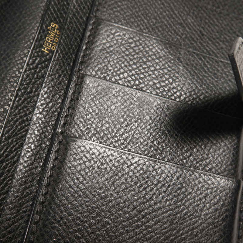 HERMES Epsom皮革Bearn Wallet金扣長錢包Noir-13