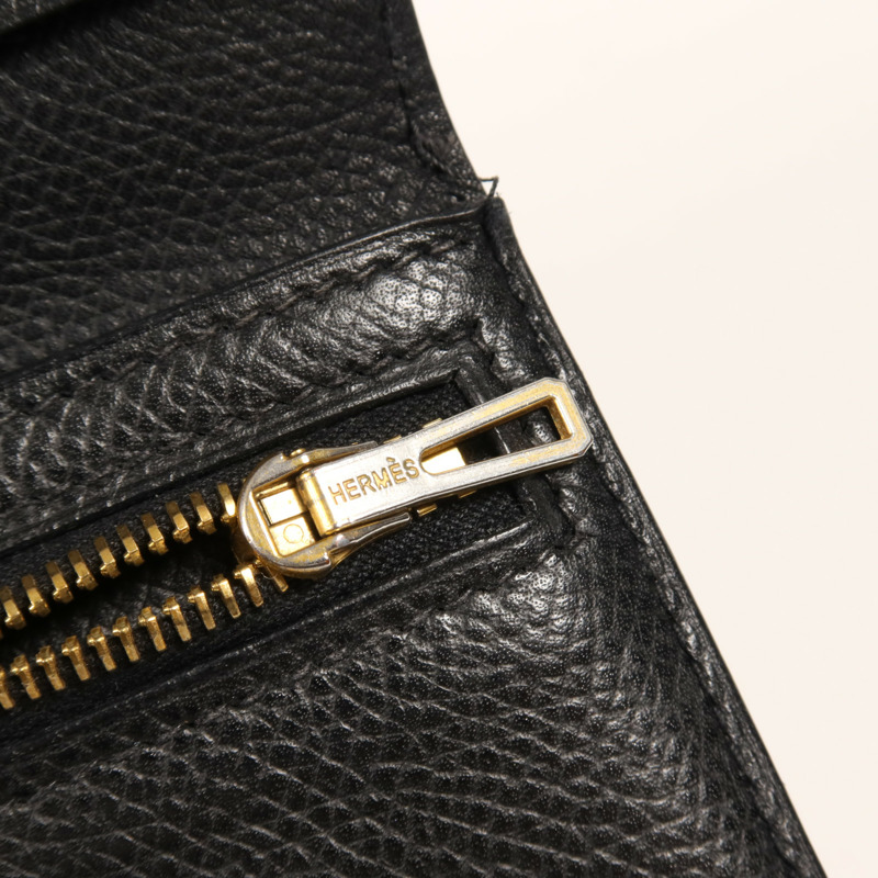 HERMES Epsom皮革Bearn Wallet金扣長錢包Noir-14