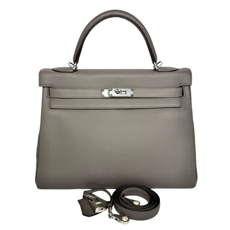 ［4254］Hermès 愛馬仕 Kelly 32 錫器灰 手提包 TOGO皮 銀扣-0