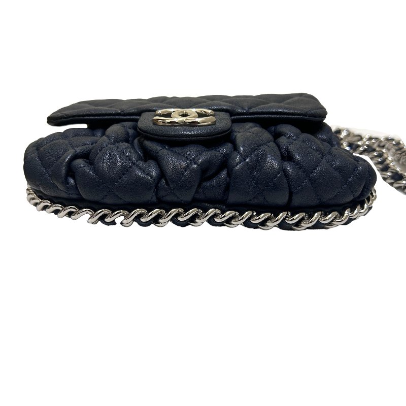 CHANEL深藍色全皮滾銀鍊南深藍色全皮滾銀鍊南瓜斜背/小款-2