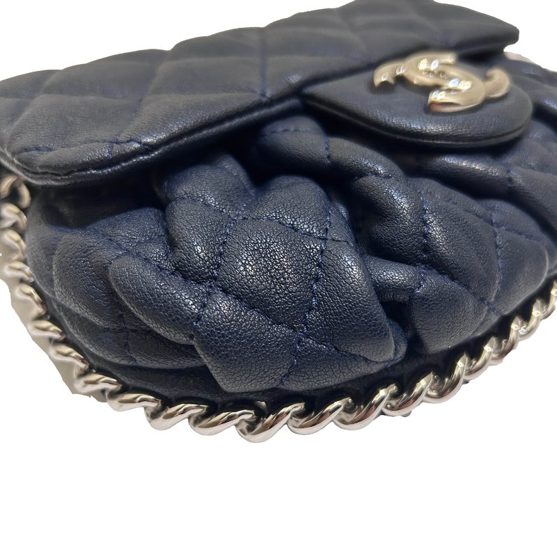 CHANEL深藍色全皮滾銀鍊南深藍色全皮滾銀鍊南瓜斜背/小款-4