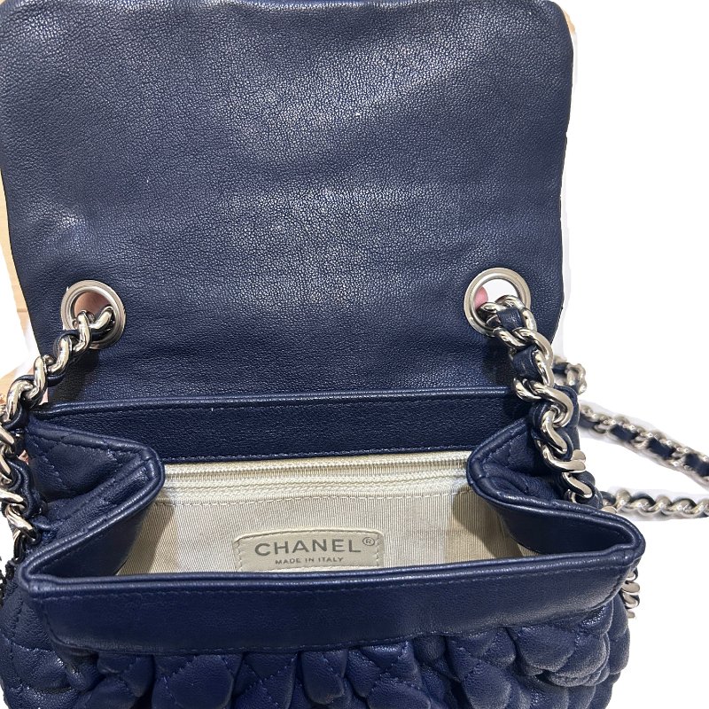 CHANEL深藍色全皮滾銀鍊南深藍色全皮滾銀鍊南瓜斜背/小款-6