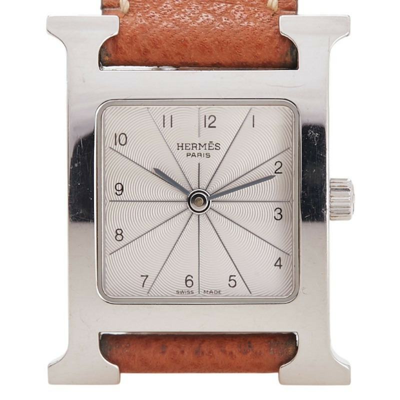 愛馬仕 H 系列腕錶 HH1.210 石英銀色錶盤不鏽鋼皮革女士腕錶-0