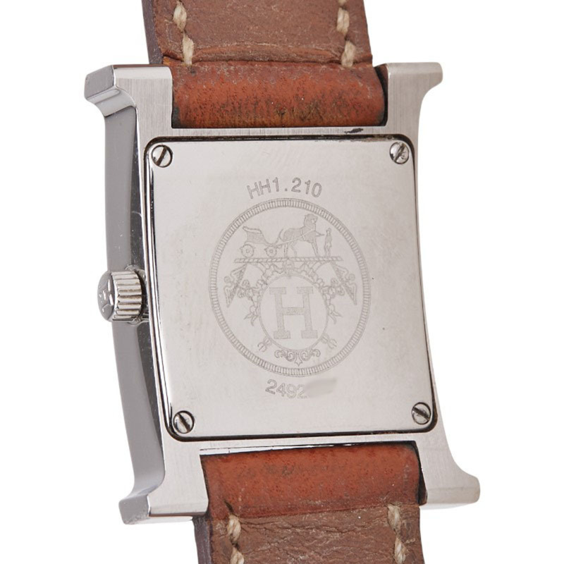 愛馬仕 H 系列腕錶 HH1.210 石英銀色錶盤不鏽鋼皮革女士腕錶-3