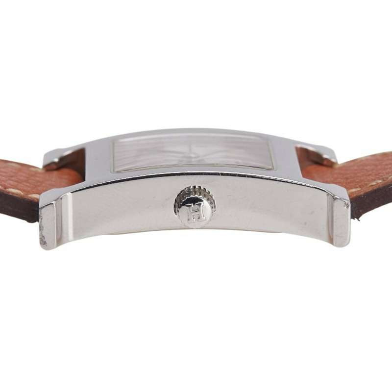 愛馬仕 H 系列腕錶 HH1.210 石英銀色錶盤不鏽鋼皮革女士腕錶-4