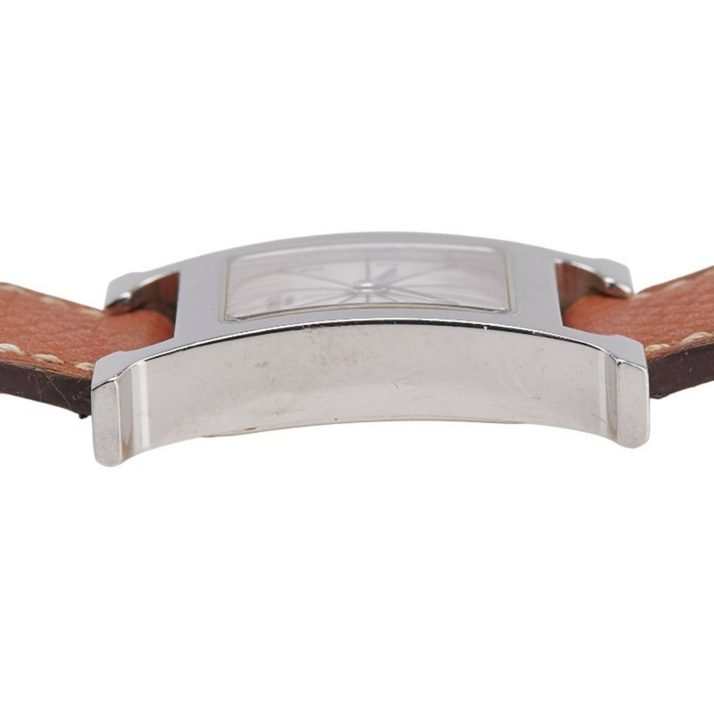 愛馬仕 H 系列腕錶 HH1.210 石英銀色錶盤不鏽鋼皮革女士腕錶-5