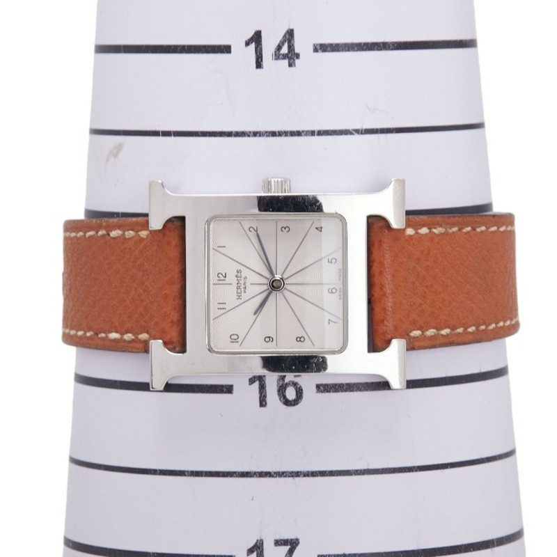愛馬仕 H 系列腕錶 HH1.210 石英銀色錶盤不鏽鋼皮革女士腕錶-8