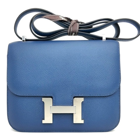 ［3659］Hermès 愛馬仕 Constance 24 明藍色 斜背包 EV皮 銀扣