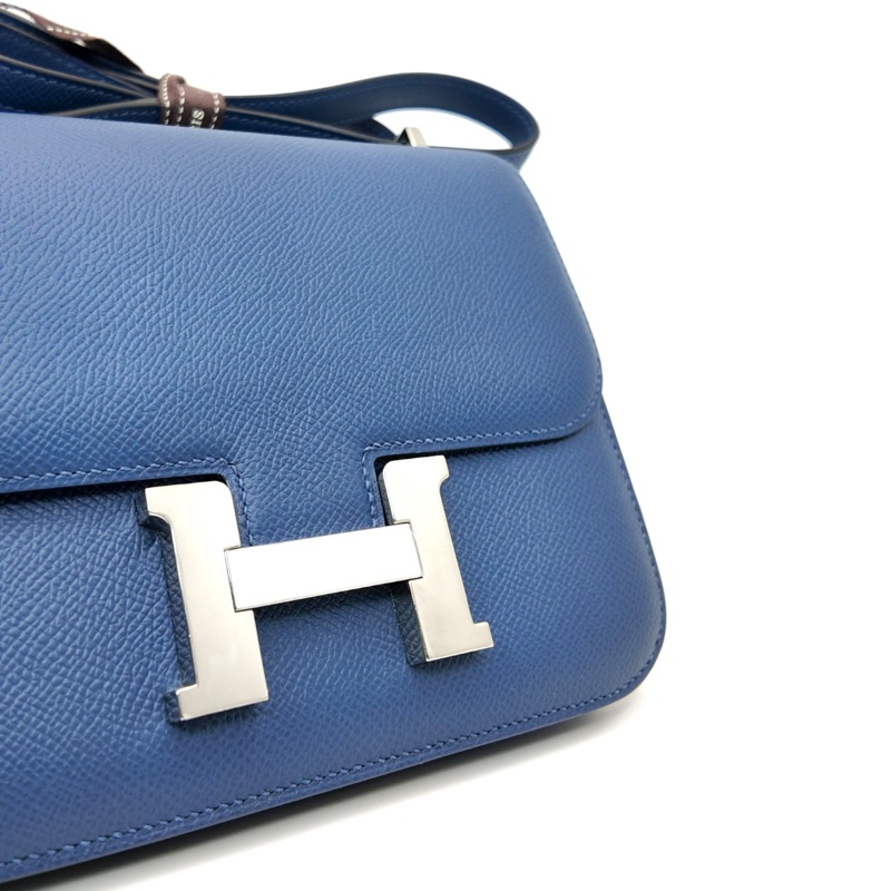 ［3659］Hermès 愛馬仕 Constance 24 明藍色 斜背包 EV皮 銀扣-5