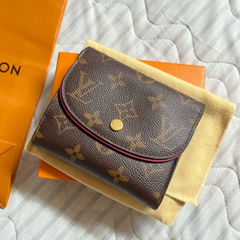 Louis Vuitton LV 老花 深桃紅 雙色 三折 短夾 多卡-0