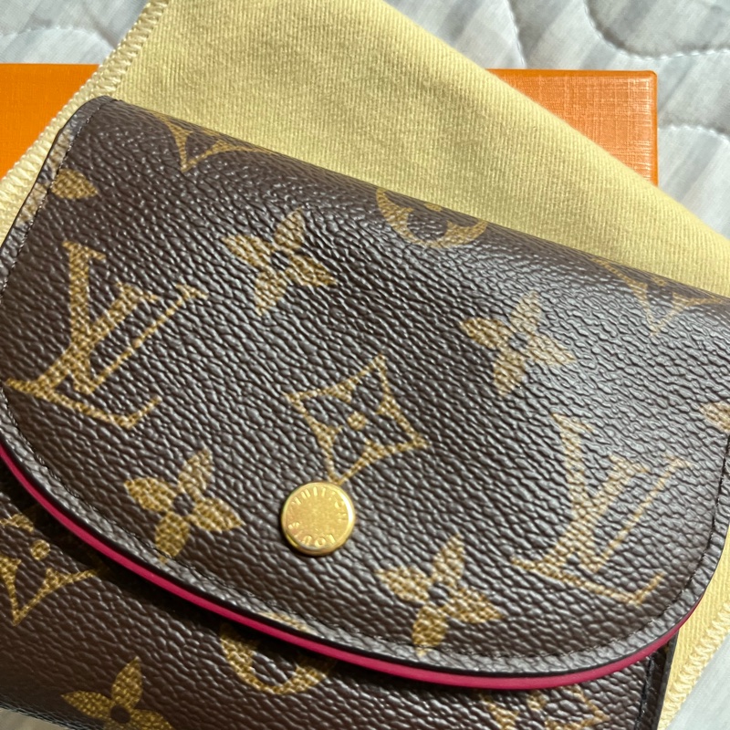 Louis Vuitton LV 老花 深桃紅 雙色 三折 短夾 多卡-2