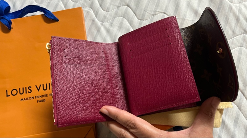 Louis Vuitton LV 老花 深桃紅 雙色 三折 短夾 多卡-4