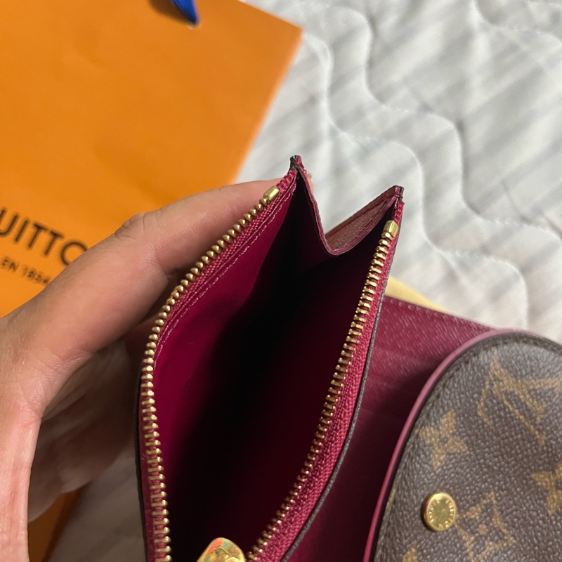 Louis Vuitton LV 老花 深桃紅 雙色 三折 短夾 多卡-5