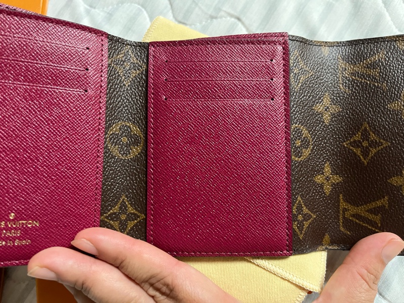 Louis Vuitton LV 老花 深桃紅 雙色 三折 短夾 多卡-7