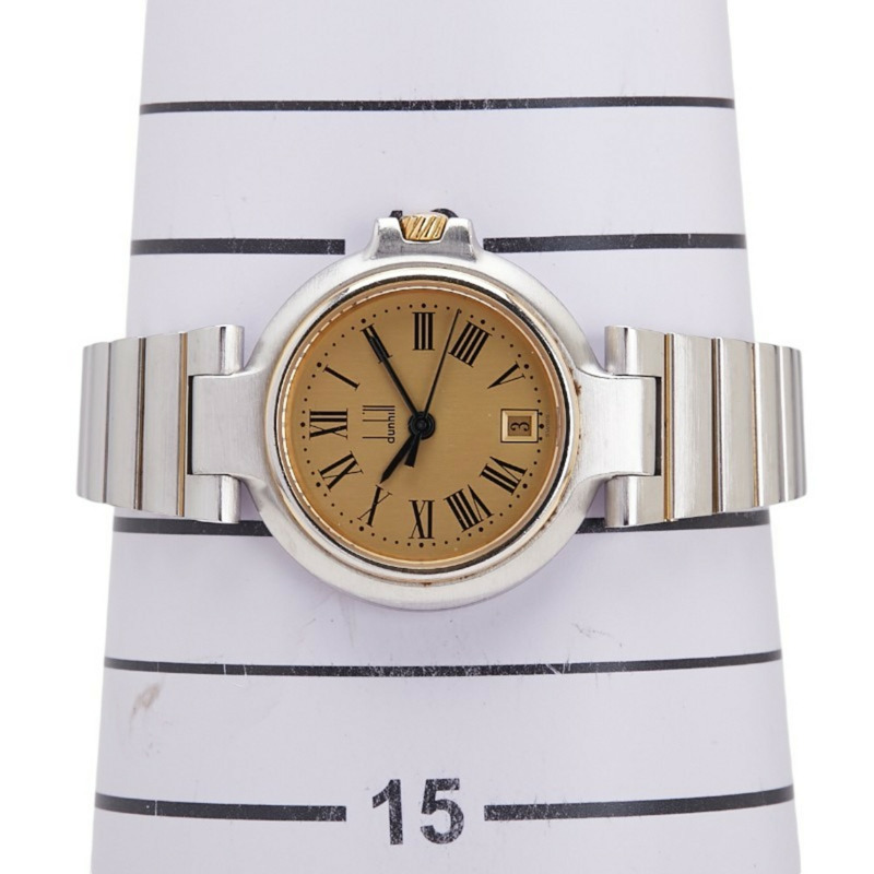 登喜路女士石英錶，金色錶盤，不鏽鋼鍍層-7