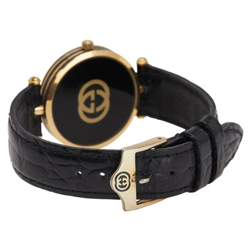 Gucci 女士石英錶，黑色錶盤，不鏽鋼錶殼和皮革錶帶（非原廠）-2