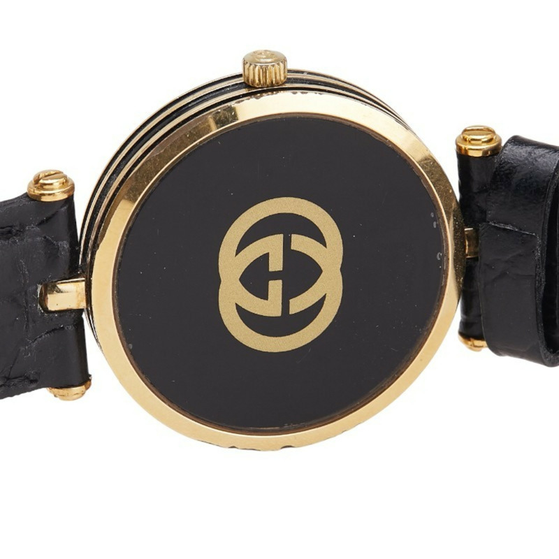 Gucci 女士石英錶，黑色錶盤，不鏽鋼錶殼和皮革錶帶（非原廠）-3