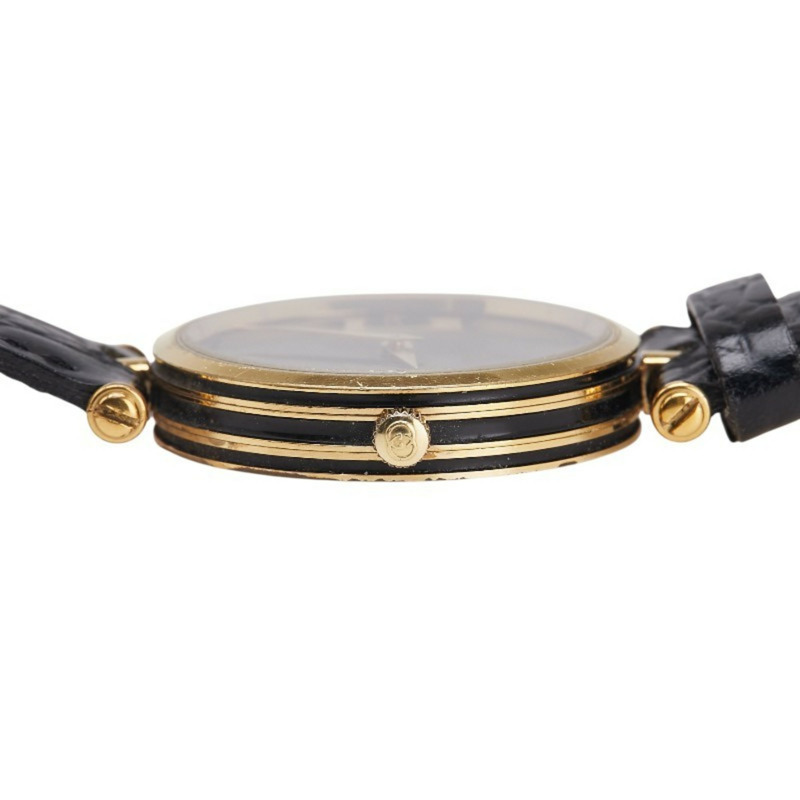 Gucci 女士石英錶，黑色錶盤，不鏽鋼錶殼和皮革錶帶（非原廠）-4