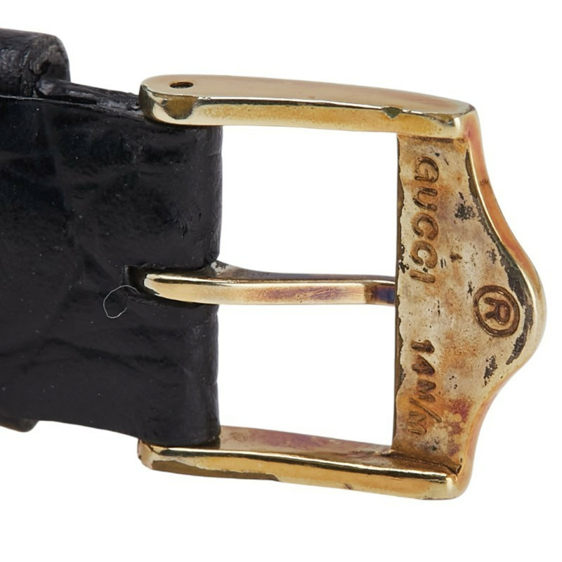 Gucci 女士石英錶，黑色錶盤，不鏽鋼錶殼和皮革錶帶（非原廠）-6