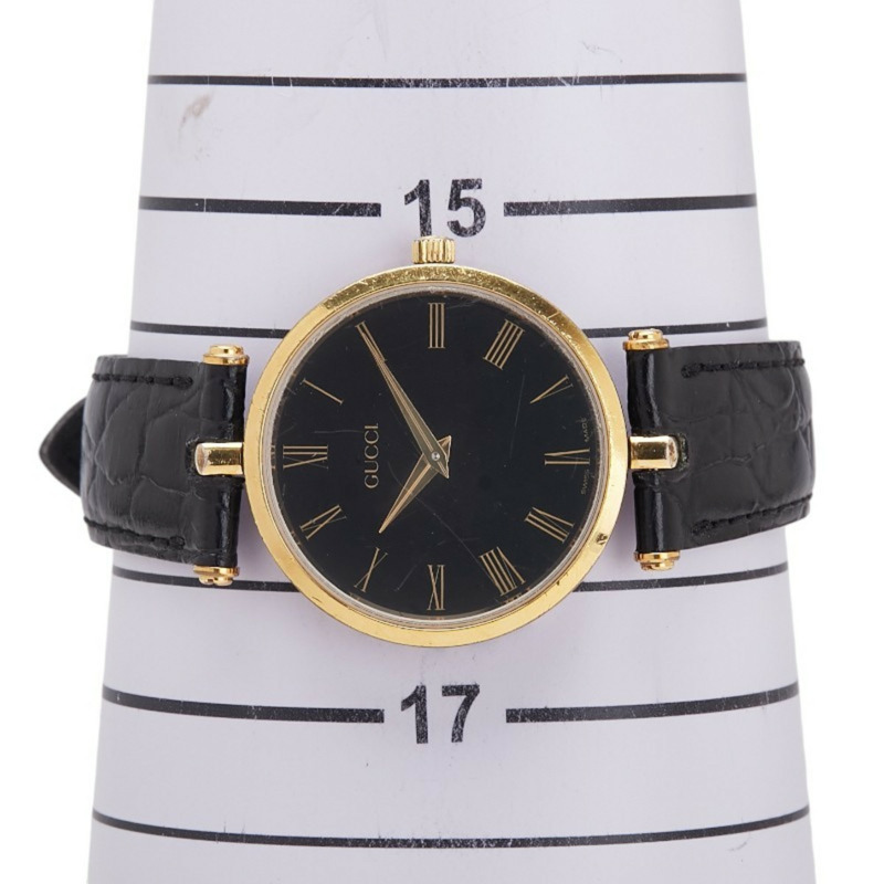 Gucci 女士石英錶，黑色錶盤，不鏽鋼錶殼和皮革錶帶（非原廠）-7