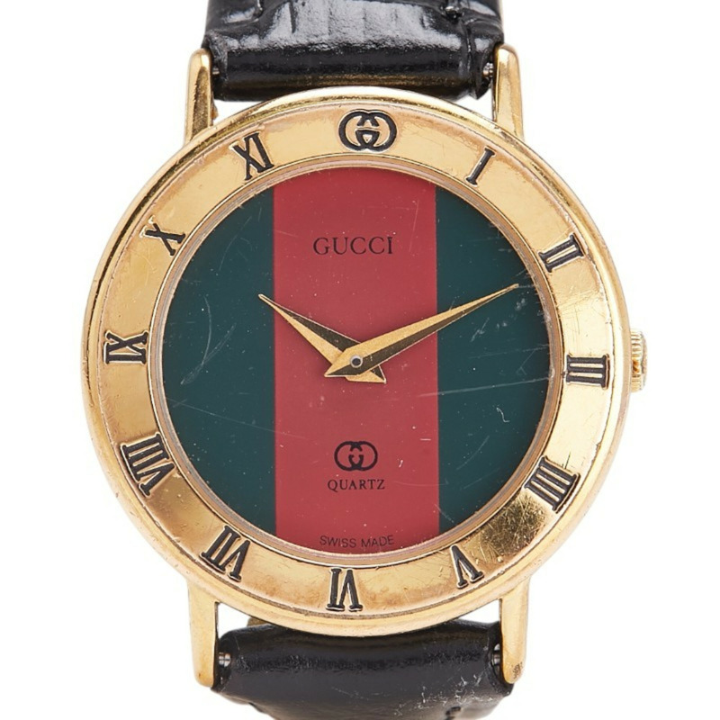 Gucci Sherry Line 錶盤錶帶（非原廠）3001L 石英錶，多色錶盤，不鏽鋼和皮革材質，女士款-0