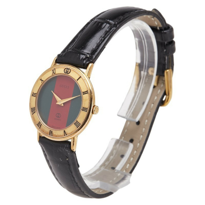 Gucci Sherry Line 錶盤錶帶（非原廠）3001L 石英錶，多色錶盤，不鏽鋼和皮革材質，女士款-1
