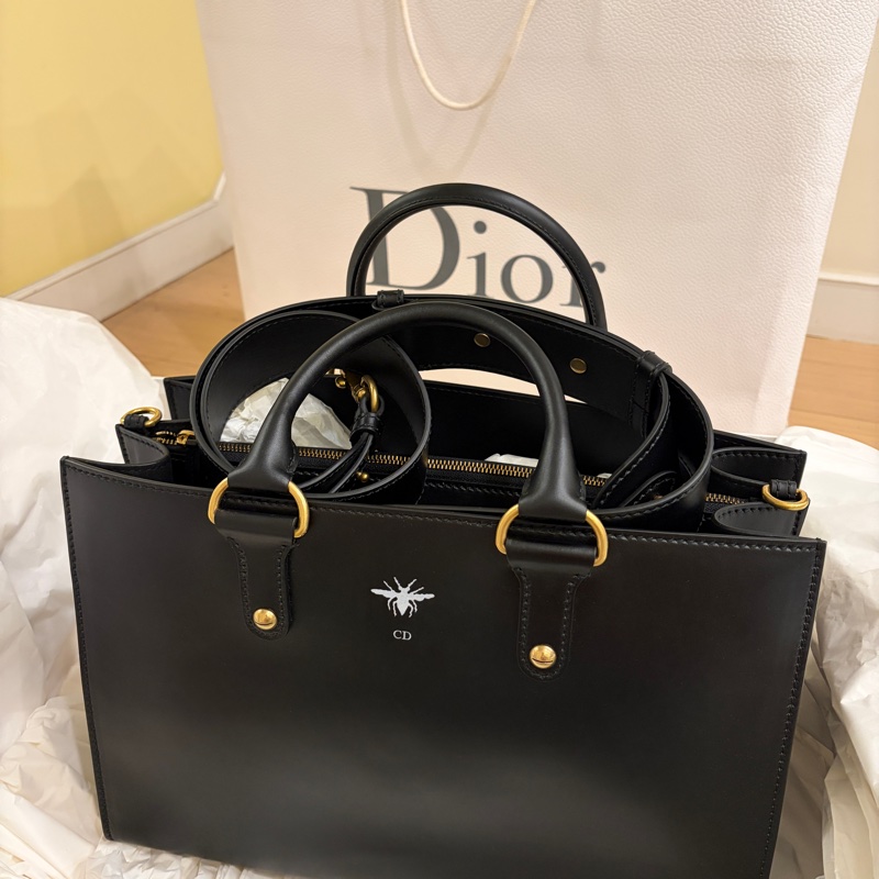 Dior D-Bee 黑色皮革手提包/公事包-0