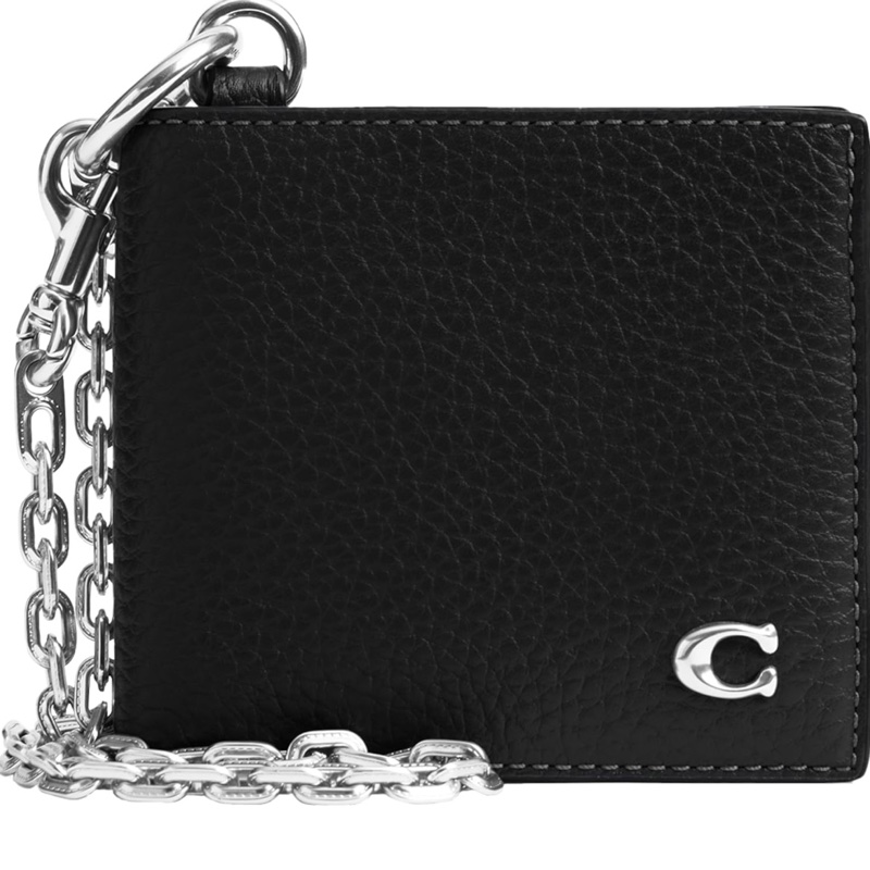全新COACH 男士附鏈條雙折錢包 短夾 皮夾 CZ057 BLK-0