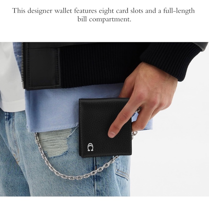 全新COACH 男士附鏈條雙折錢包 短夾 皮夾 CZ057 BLK-1