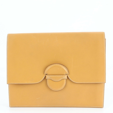 愛馬仕 Hermès Faco 〇O 男士米色皮革手拿包/皮夾/收納包，飾有品牌標誌。