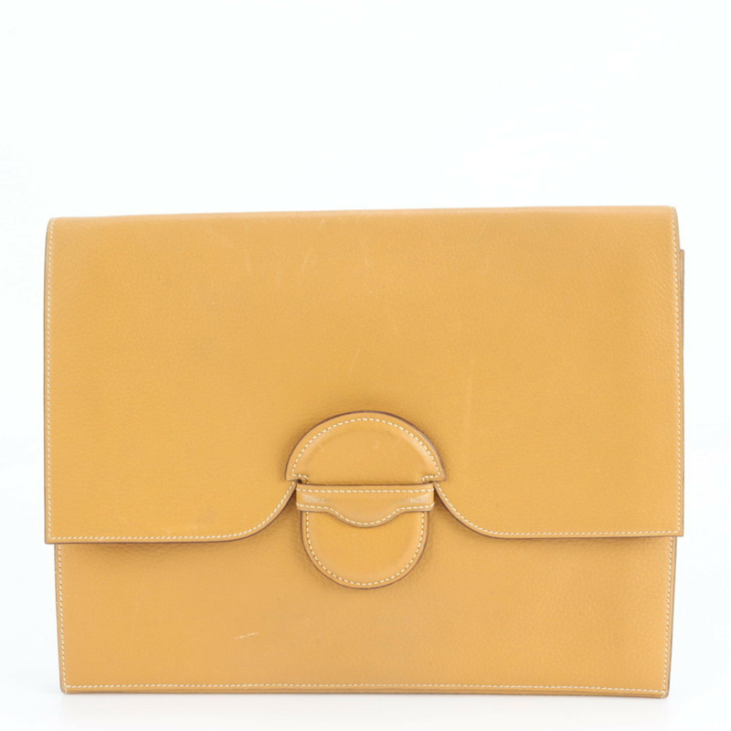 愛馬仕 Hermès Faco 〇O 男士米色皮革手拿包/皮夾/收納包，飾有品牌標誌。-0