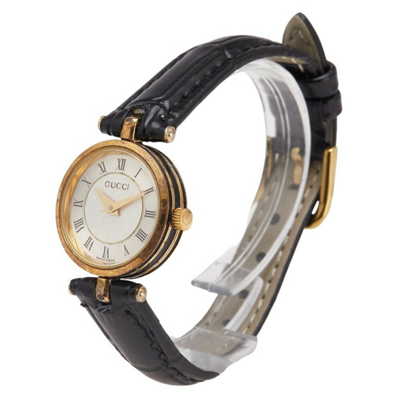 Gucci 女士腕錶錶帶（非原廠），2040L 石英機芯，銀色錶盤，鍍層皮革。-1