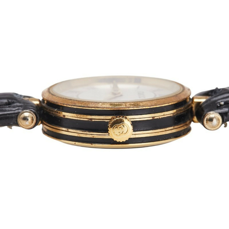 Gucci 女士腕錶錶帶（非原廠），2040L 石英機芯，銀色錶盤，鍍層皮革。-4