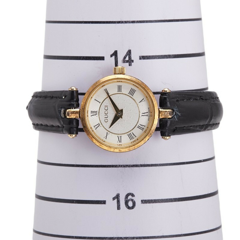 Gucci 女士腕錶錶帶（非原廠），2040L 石英機芯，銀色錶盤，鍍層皮革。-6