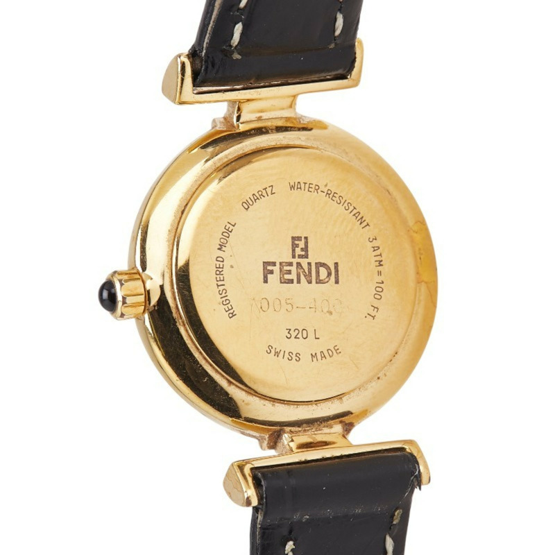 Fendi FF 標誌錶帶（非原廠）腕錶，320L 石英機芯，黑色錶盤，鍍層皮革錶帶，女士款，FENDI-3