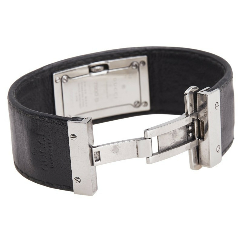 Gucci 7800S 石英手鐲腕錶,黑色錶盤,不鏽鋼錶帶,皮革錶帶,女士款-2
