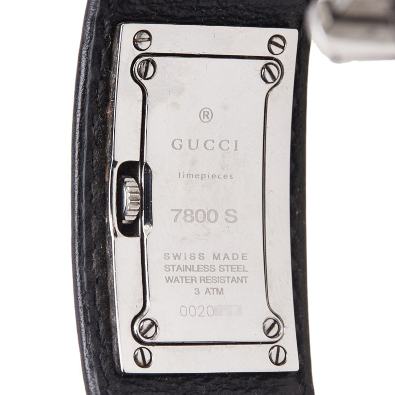 Gucci 7800S 石英手鐲腕錶,黑色錶盤,不鏽鋼錶帶,皮革錶帶,女士款-3
