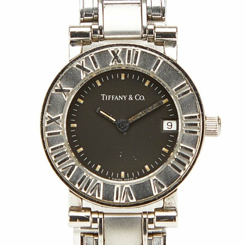 Tiffany & Co.) 復古 Atlas 女士腕錶，舊款，石英機芯，黑色錶盤，不鏽鋼錶殼-0