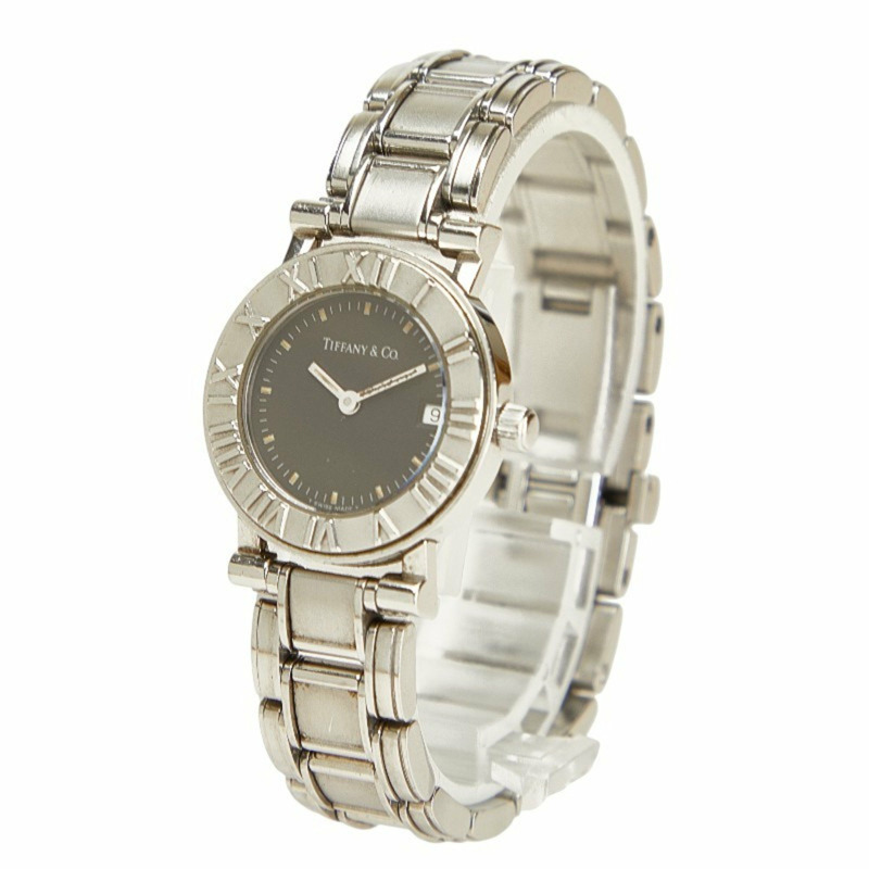 Tiffany & Co.) 復古 Atlas 女士腕錶，舊款，石英機芯，黑色錶盤，不鏽鋼錶殼-1