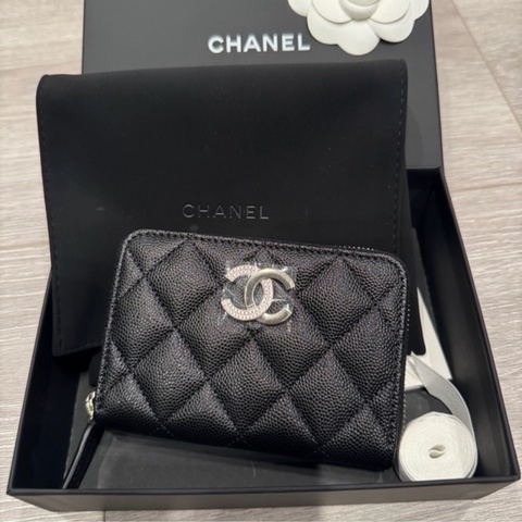 香奈兒Chanel荔枝牛皮閃亮✨Logo加大零錢包