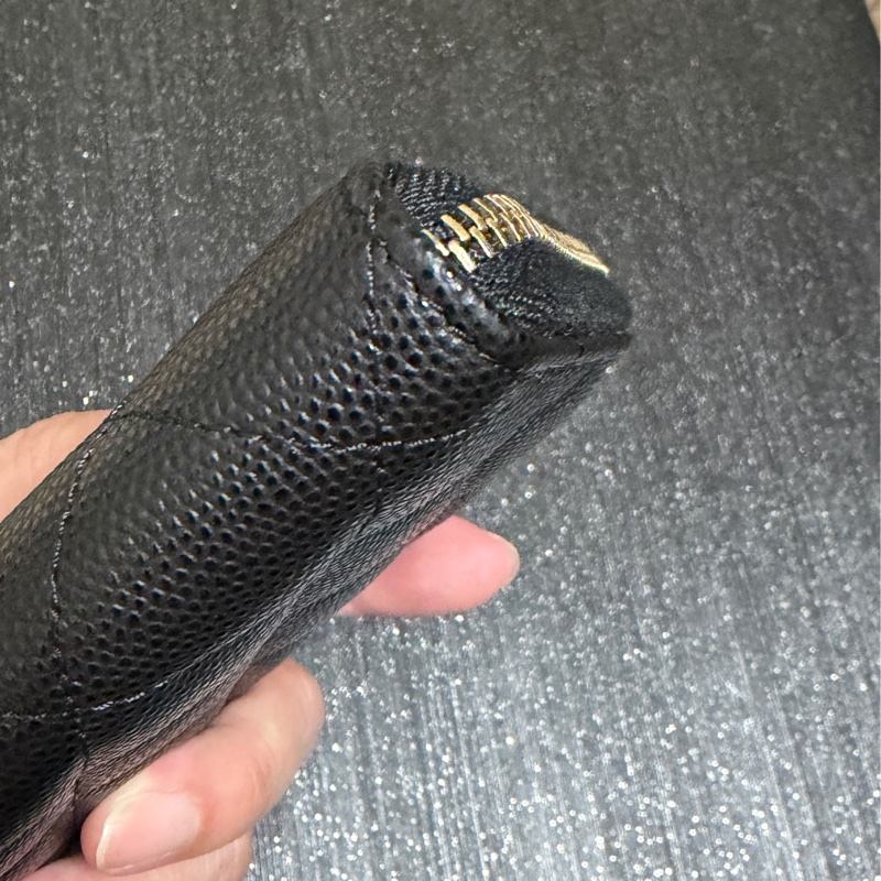 香奈兒Chanel荔枝牛皮閃亮✨Logo加大零錢包-4